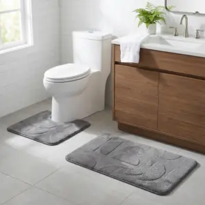 Geometric Contour Gray Toilet Bath Mat1