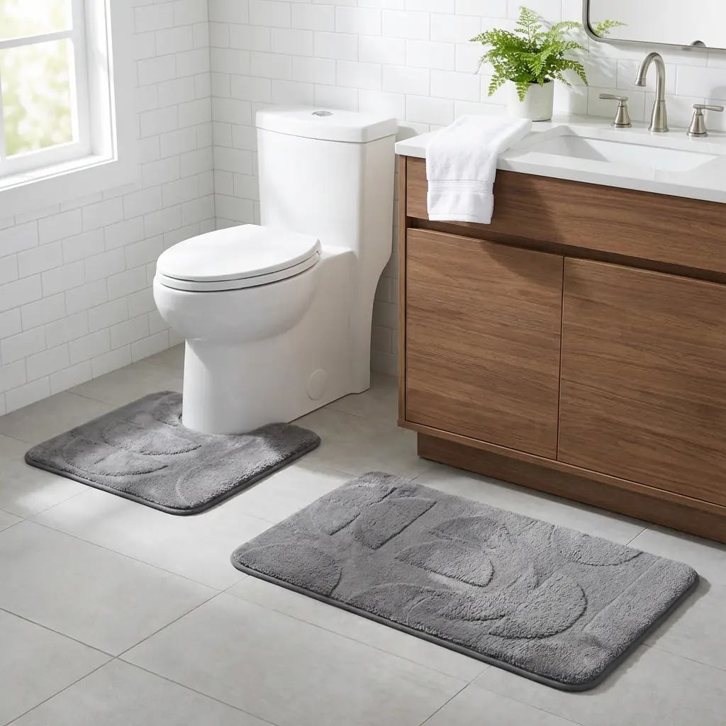 Geometric Contour Gray Toilet Bath Mat1