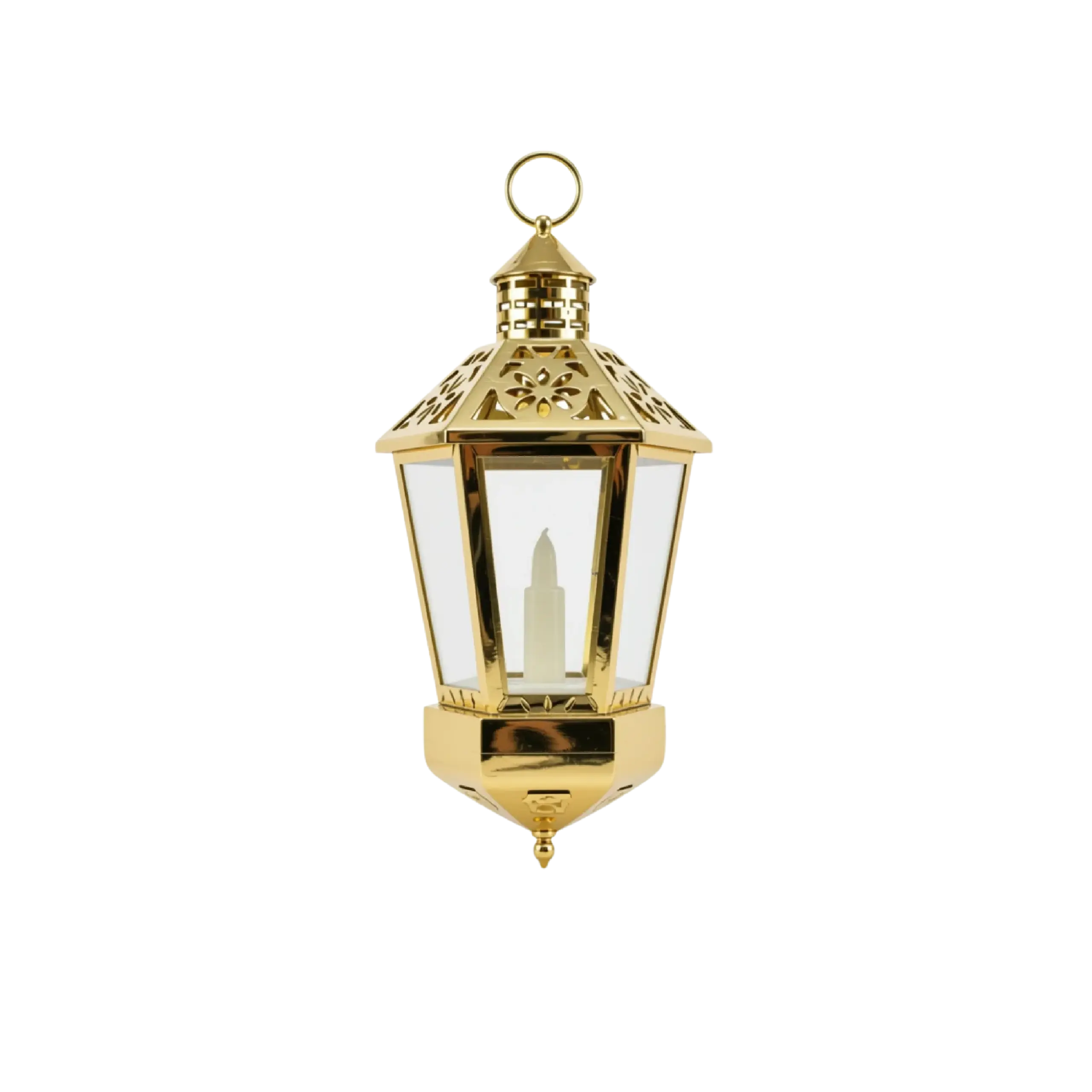 Gold 33cm Hanging Ramadan Lantern with LED Candle