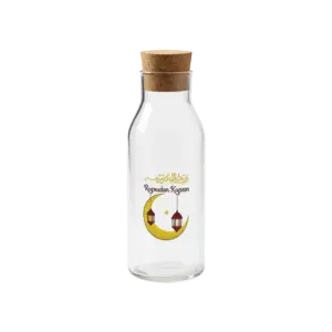 Gold Crescent & Lantern Glass 1L Transparent Bottle with Cork Lid