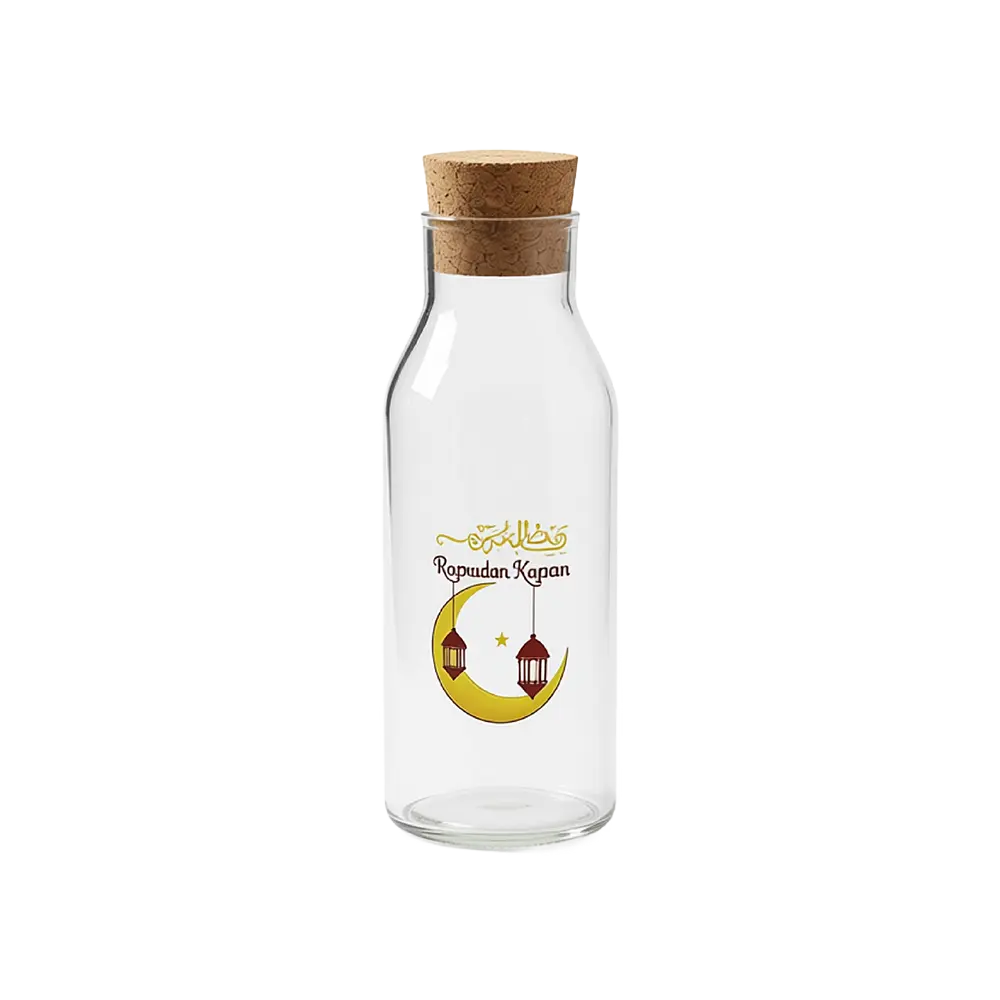 Gold Crescent & Lantern Glass 1L Transparent Bottle with Cork Lid