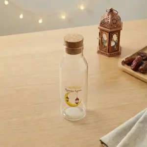 Gold Crescent & Lantern Glass 1L Transparent Bottle with Cork Lid1