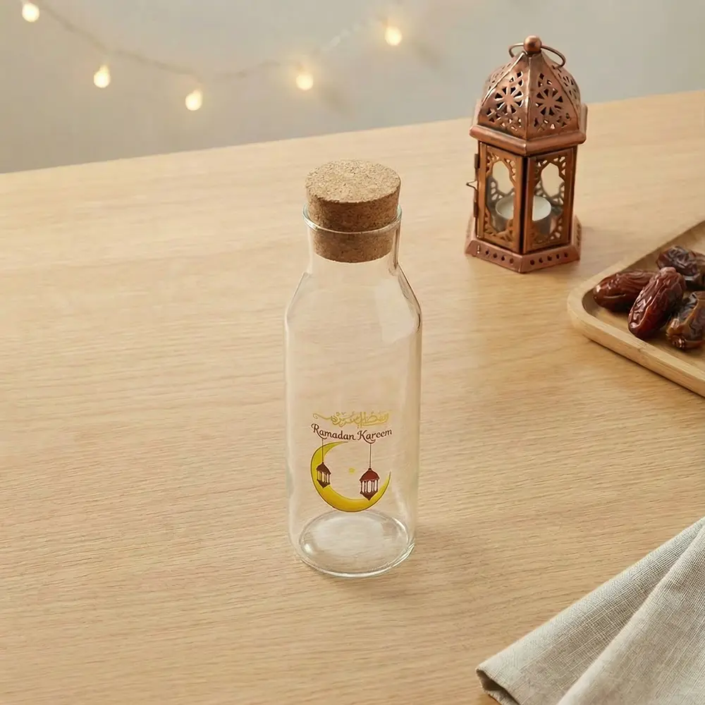 Gold Crescent & Lantern Glass 1L Transparent Bottle with Cork Lid1