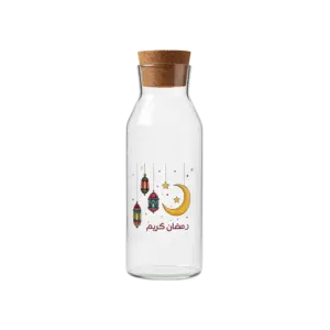 Gold Crescent & Star Glass 1L Transparent Bottle with Cork Lid