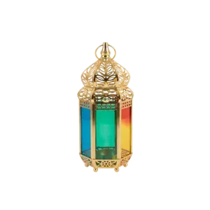 Gold Lantern with Dual Tone Glass Panels