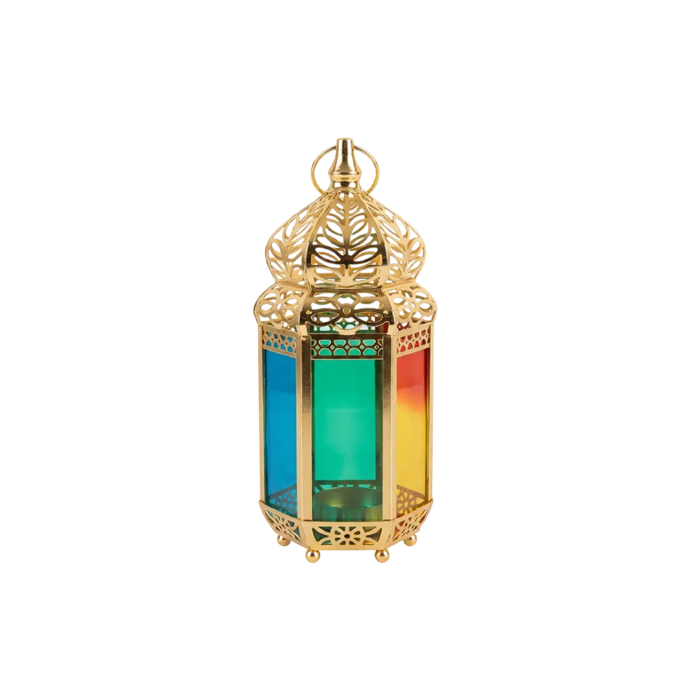 Gold Lantern with Dual Tone Glass Panels
