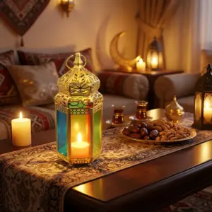 Gold Lantern with Dual Tone Glass Panels1