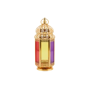 Gold Lantern with Vibrant Multicolor Glass
