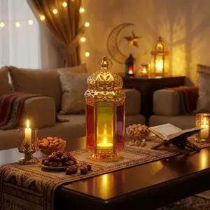 Gold Lantern with Vibrant Multicolor Glass1