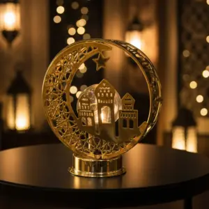 Golden Crescent Mosque LED Décor Stand1