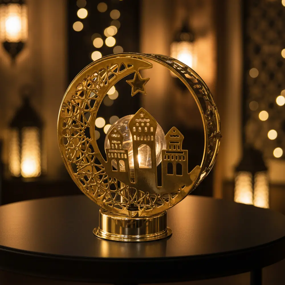 Golden Crescent Mosque LED Décor Stand1