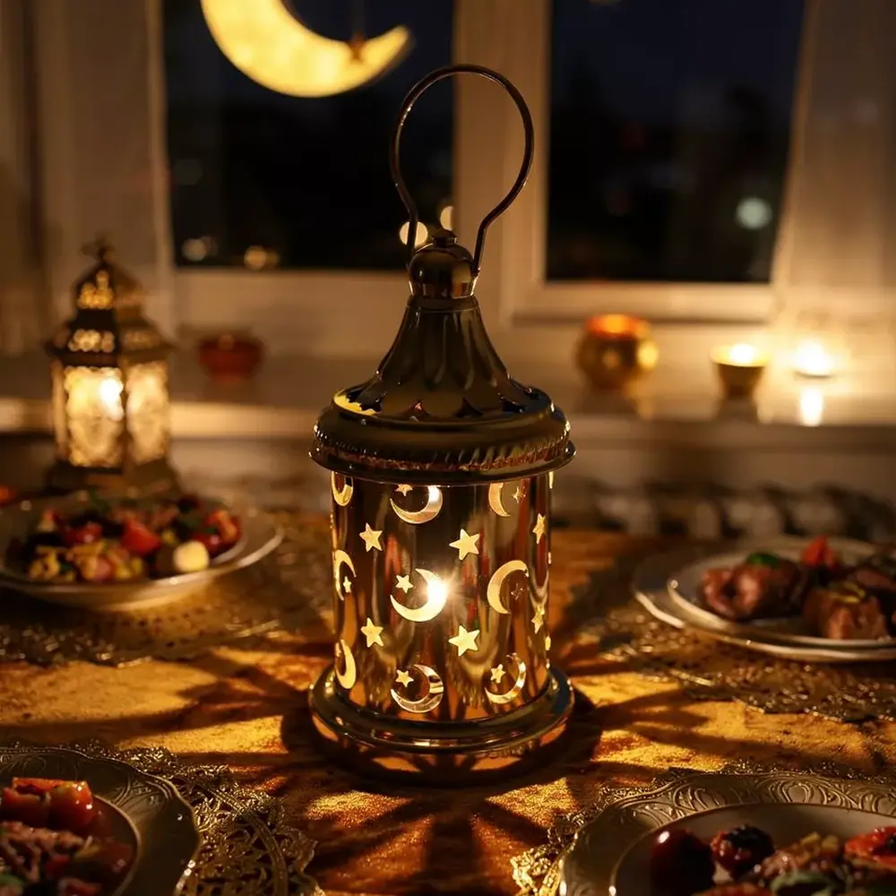 Golden Moon & Star Decorative Lanter With Lamp1