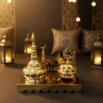 Golden-Ramadan-Thurible-&-Lantern-Décor-Set1 Golden Ramadan Thurible & Lantern Décor Set1