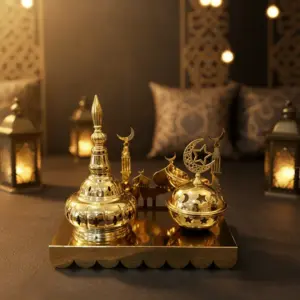 Golden Ramadan Thurible & Lantern Décor Set1