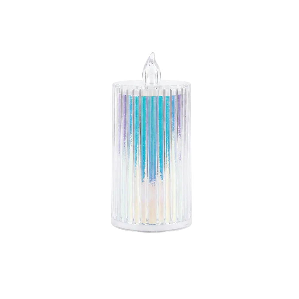 Iridescent 13cm Ribbed Plexi LED Candle