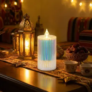 Iridescent 13cm Ribbed Plexi LED Candle1
