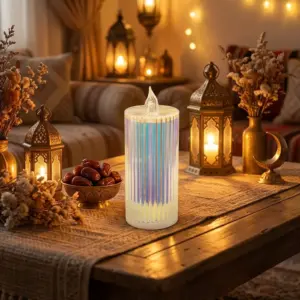 Iridescent 15cm Ribbed Plexi LED Candle1