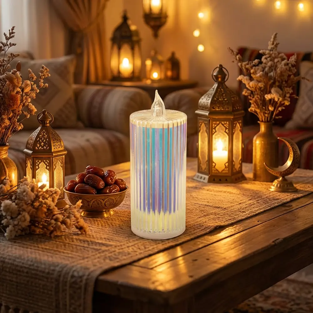 Iridescent 15cm Ribbed Plexi LED Candle1