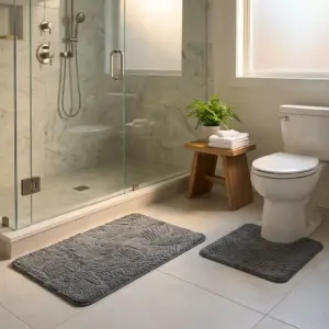 Leaf Pattern Beige Toilet Bath Mat1