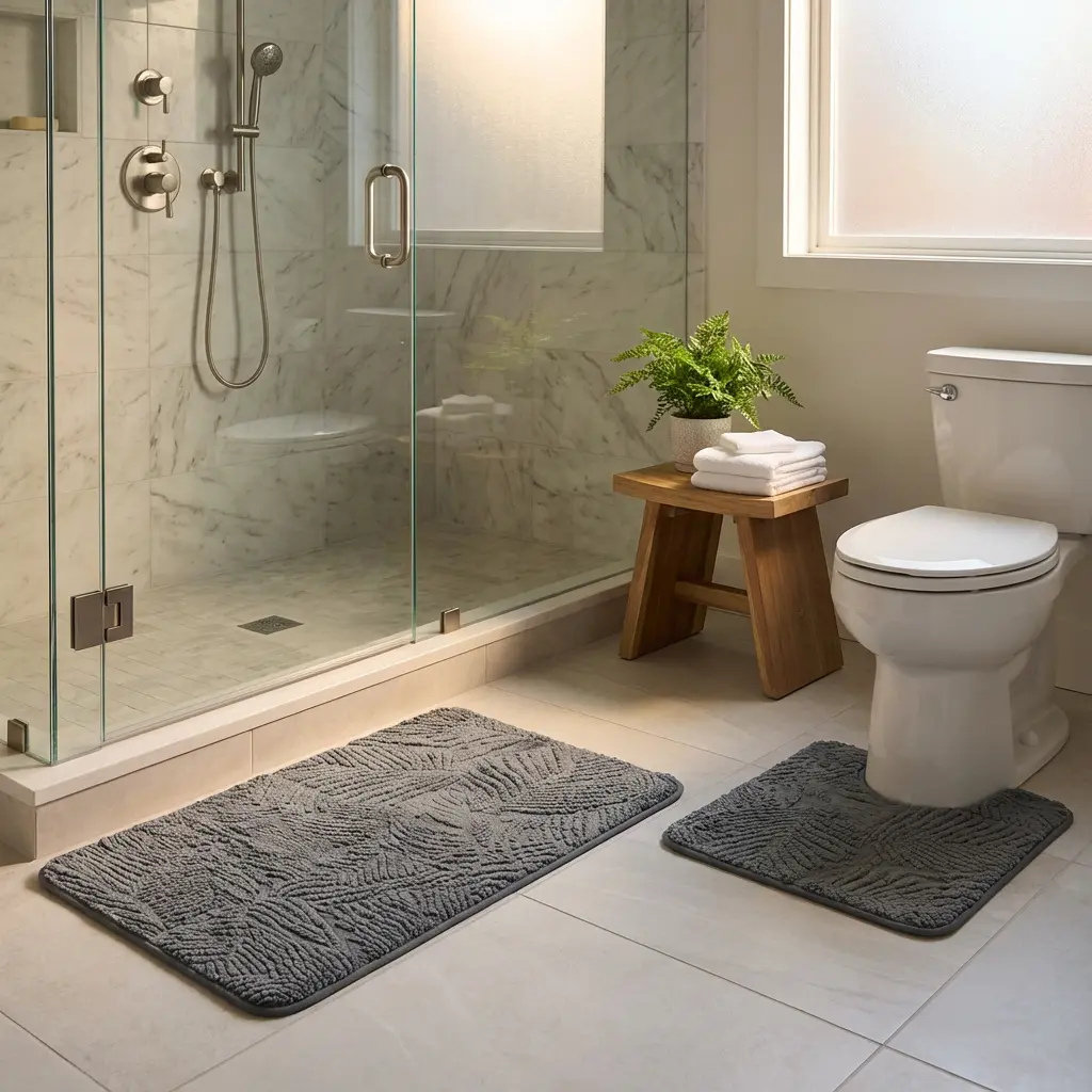 Leaf Pattern Beige Toilet Bath Mat1