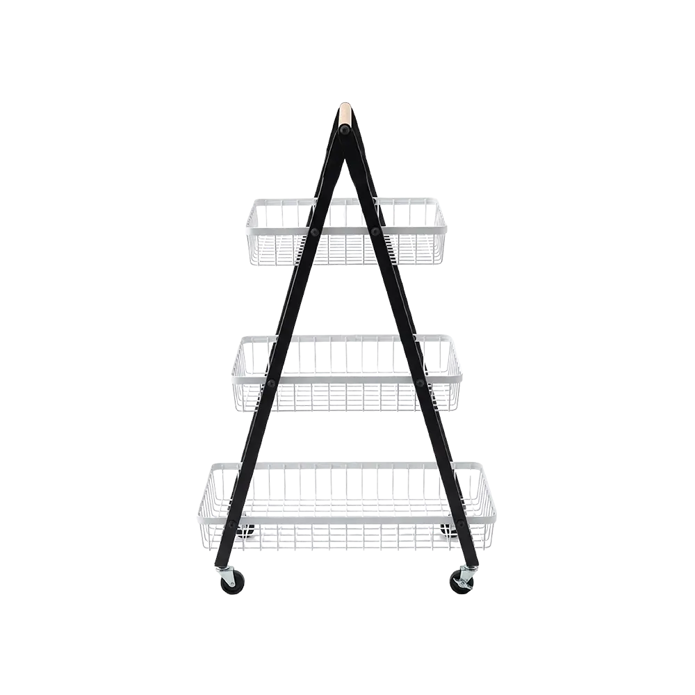 Metal 3 Tier A Frame Rolling Storage Basket Stand