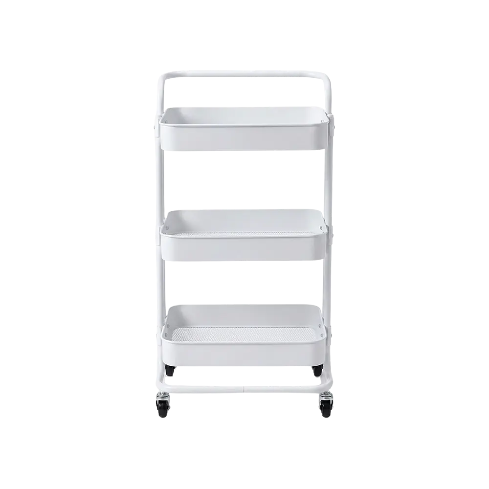 Metal 3 Tier Rolling Metal Storage White Stand with Wheels