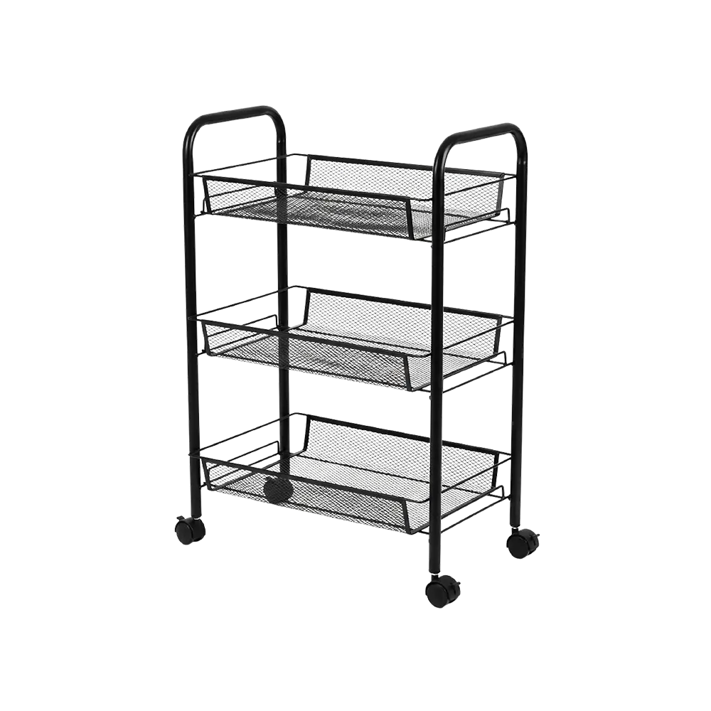 Metal 3 Tier Rolling Storage Black Stand with Wheels