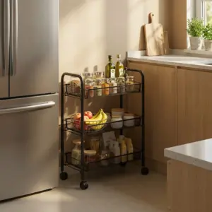 Metal 3 Tier Rolling Storage Black Stand with Wheels1