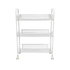Metal 3 Tier Rolling Storage White Stand with Wheels