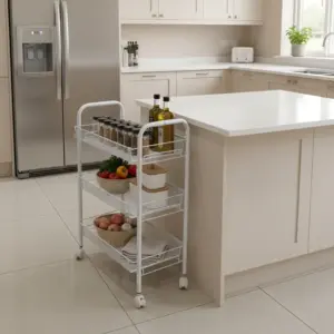 Metal 3 Tier Rolling Storage White Stand with Wheels1