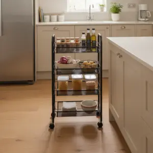 Metal 4 Tier Rolling Storage Black Stand with Wheels1