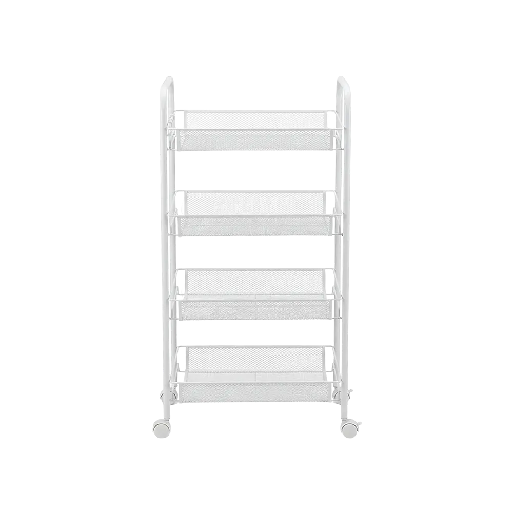 Metal 4 Tier Rolling Storage White Stand with Wheels