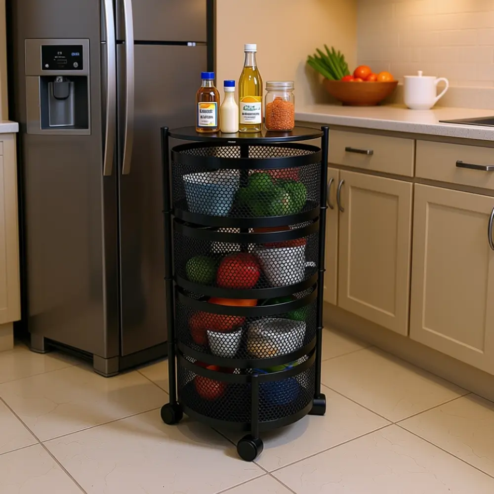 Metal 4 Tier Round Rolling Storage Organizer1