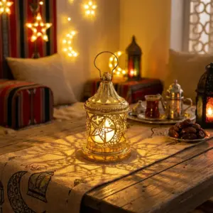 Mini Gold Lantern with Star Cutout Design1