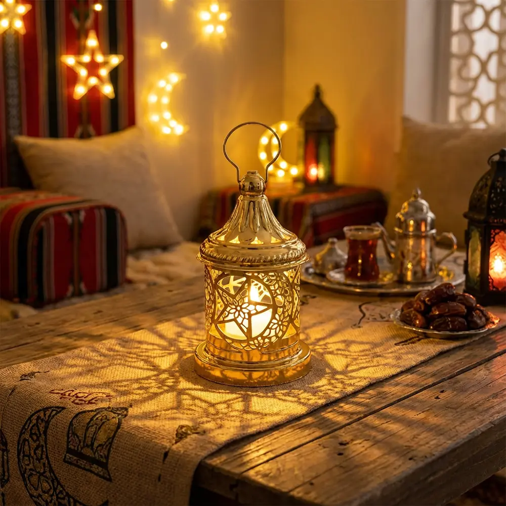 Mini Gold Lantern with Star Cutout Design1