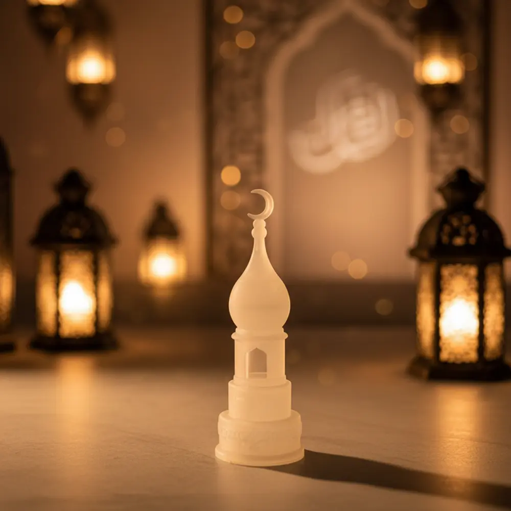 Mini White Mosque 14 cm Minaret Light1
