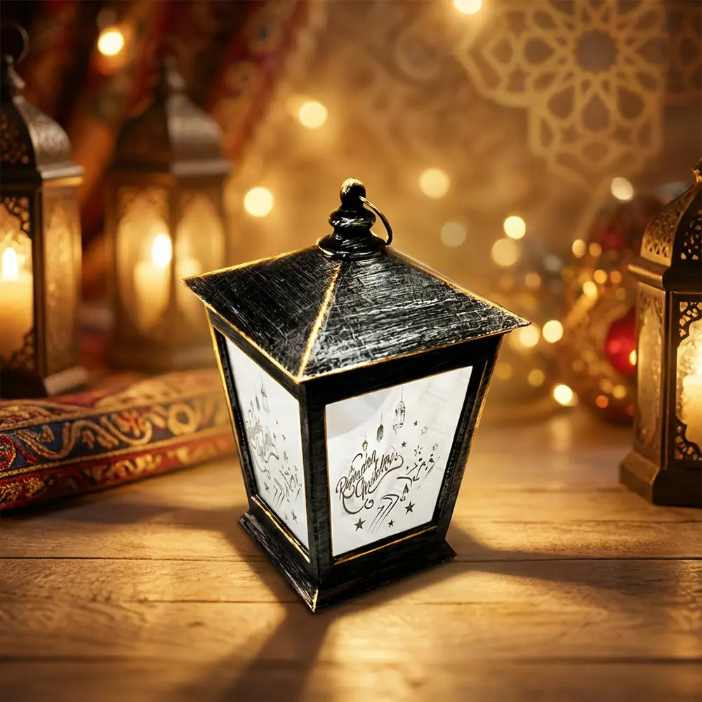 Moonlight Black & Silver 10cm Decorative Lantern With Lamp1