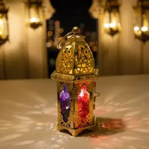 Ornate 15cm Moroccan Multicolor Metal Lantern1