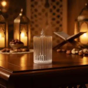 Plexi 11cm Ribbed Design Led Candle1