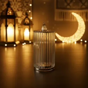 Plexi 13cm Ribbed Design Led Candle1