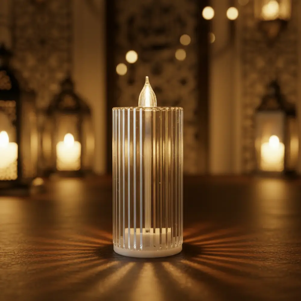 Plexi 15cm Ribbed Design Led Candle1