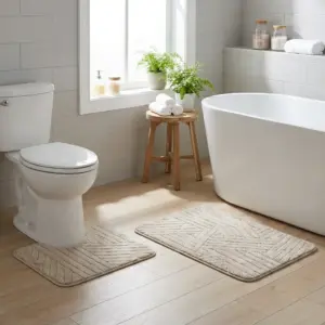 Plush Contour Beige Toilet Bath Mat1