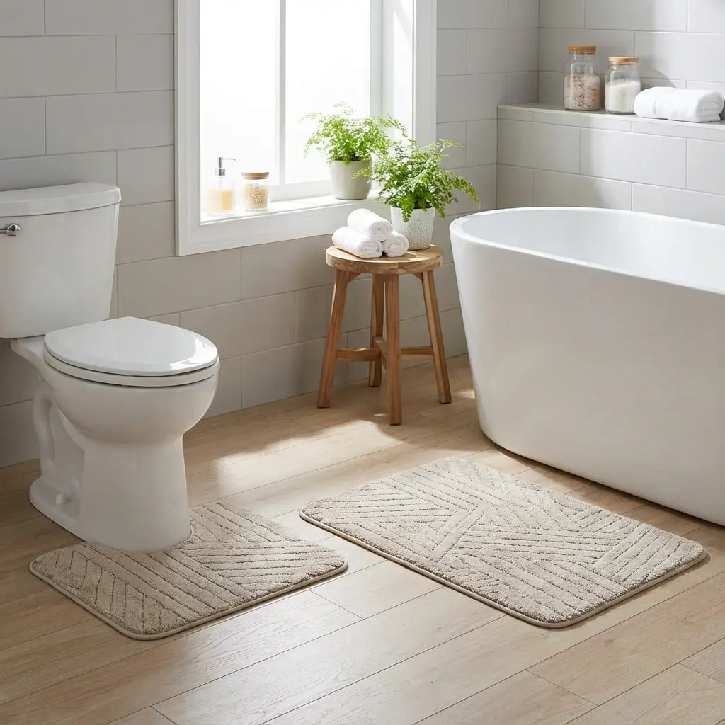 Plush Contour Beige Toilet Bath Mat1