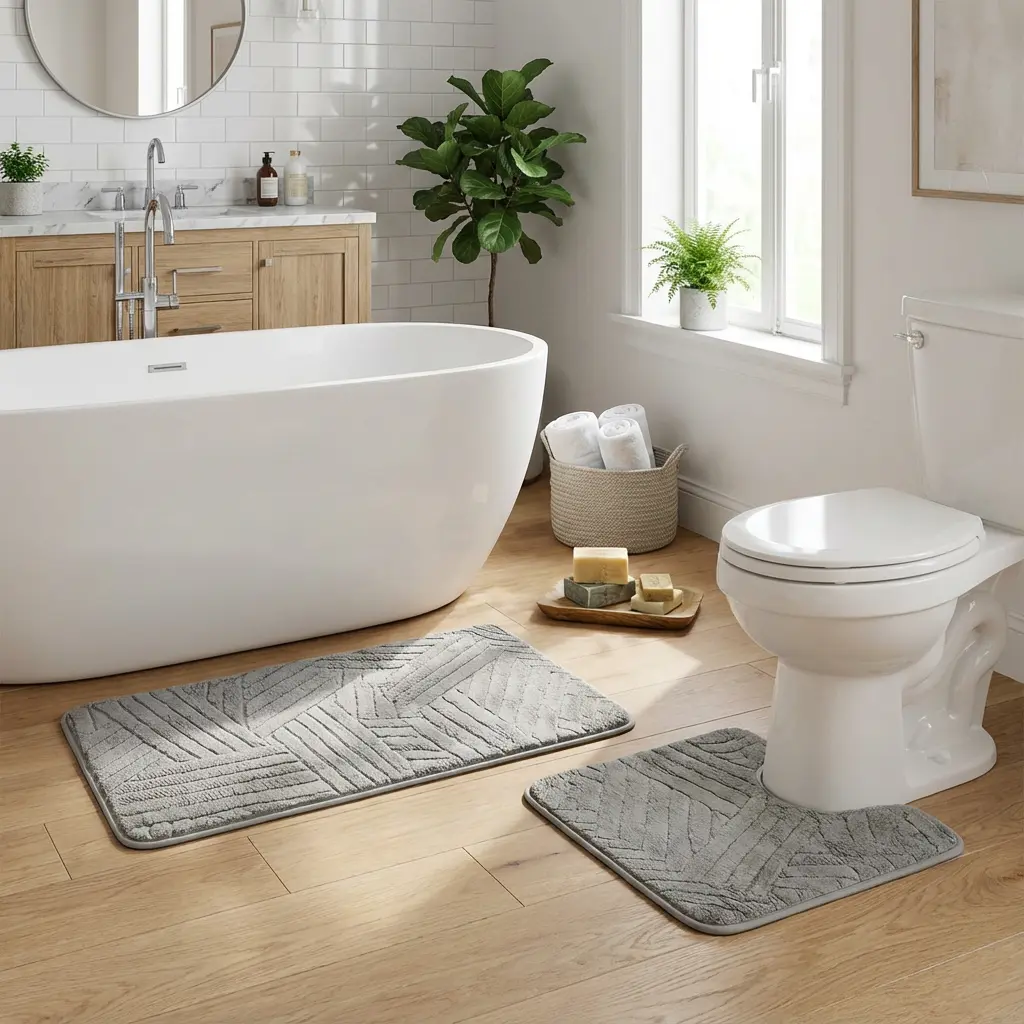 Plush Contour Gray Toilet Bath Mat1