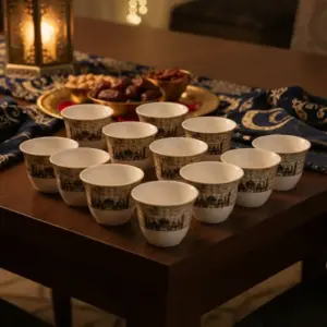 Ramadan 12pcs Gold & White Ceramic Coffee Cup Set1