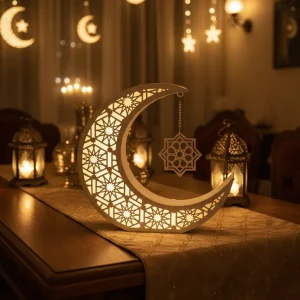 Ramadan 26x26cm Crescent Moon Lantern with Star & Light1