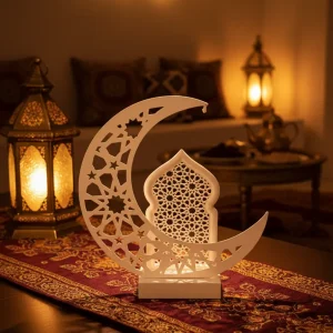 Ramadan 30x12cm Crescent Moon & Mosque Silhouette Décor with Light1