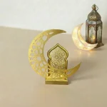 Ramadan 30x12cm Golden Crescent Moon & Mosque Silhouette Décor with Light1
