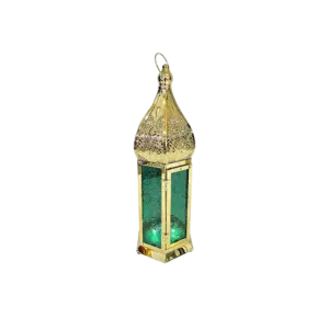 Ramadan 37cm Gold Moroccan Lantern with Emerald Glass