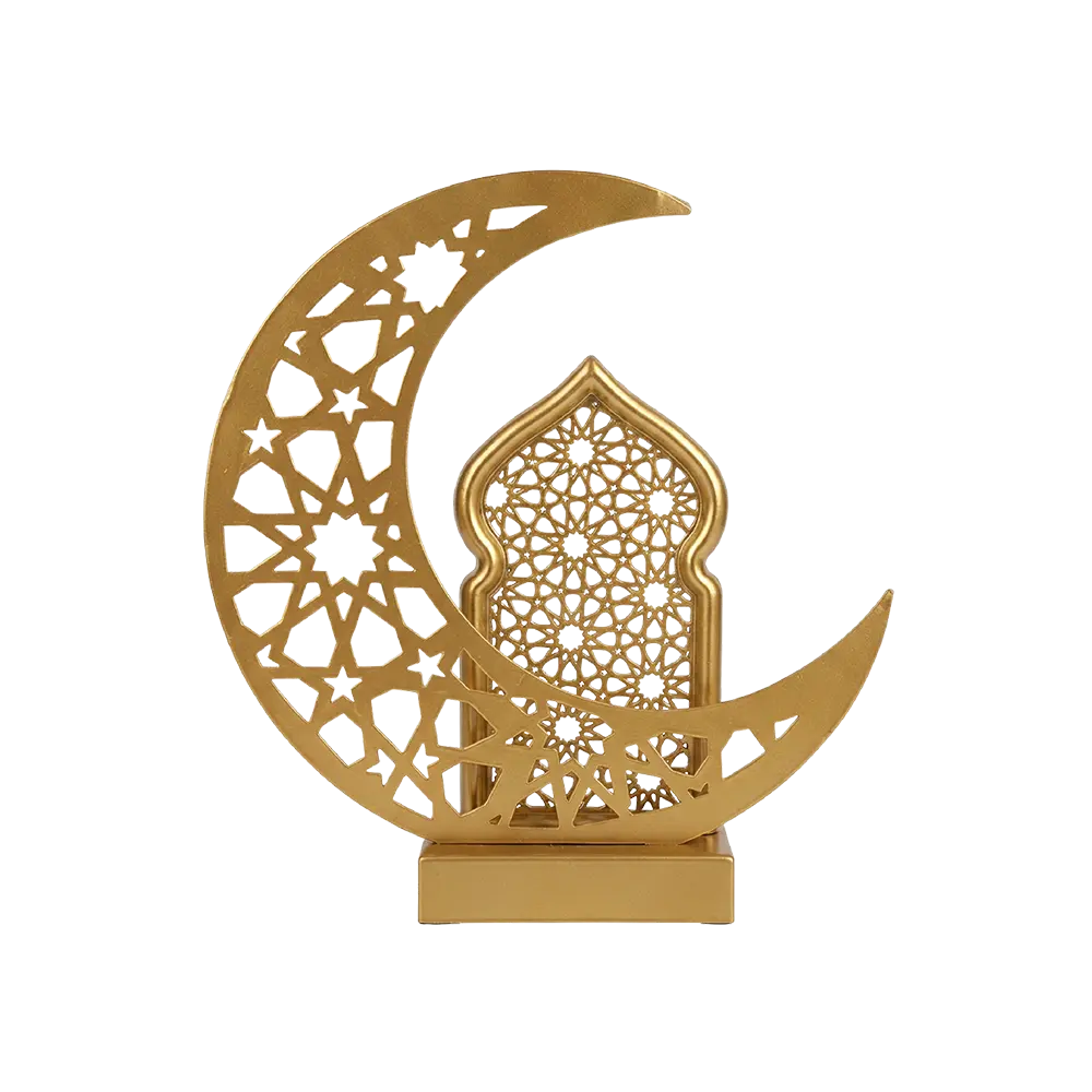 Ramadan 37x17cm Golden Crescent Moon & Mosque Silhouette Décor with Light
